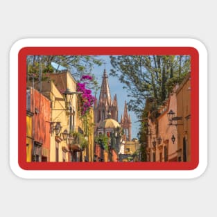 Mexico. San Miguel de Allende. Street with the Church. Sticker